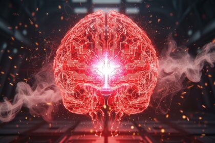 imagem de um cérebro de ia, com energia vermelha representando a ia como um perigo