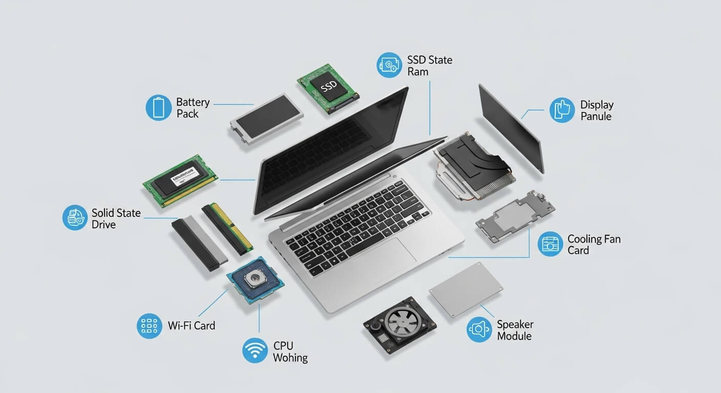 imagem demonstrando peças essenciais em notebooks para programadores