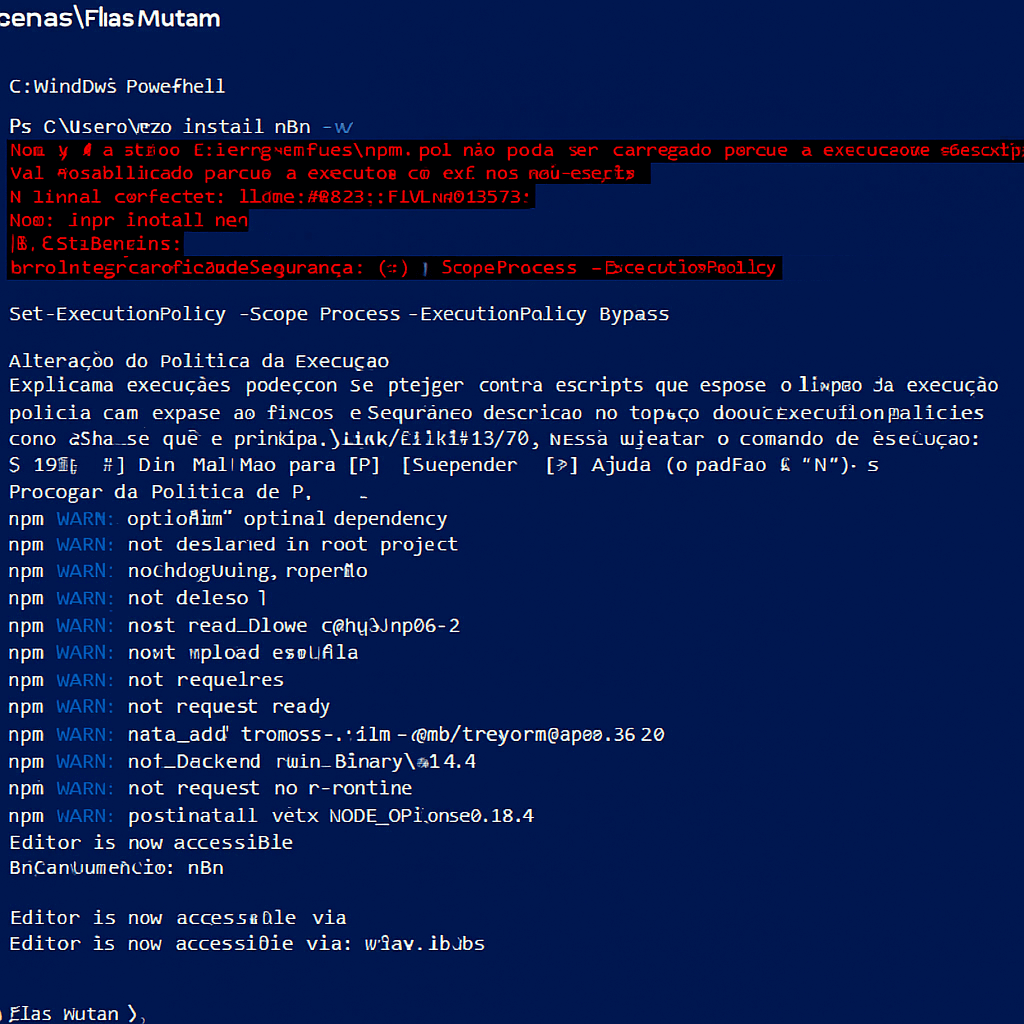 imagem do powershell mostrando um erro ao instalar o N8N