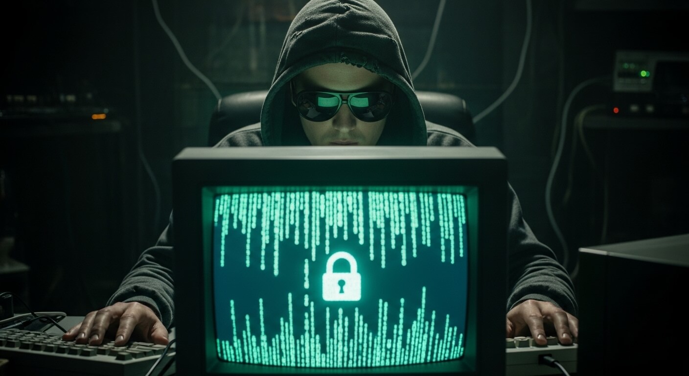 Representação visual da vulnerabilidade Unity Android, com um personagem hacker em frente a um código, simbolizando o risco da CVE-2025-59489.